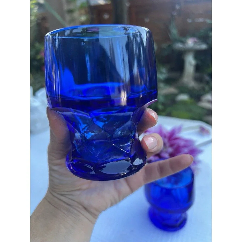 Vintage 1950’s Viking Glass Georgian Cobalt Blue Tumblers Set of 2 Mid Century